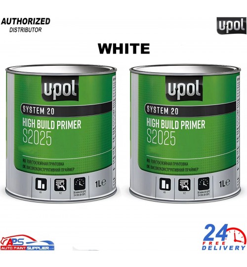 2x U-POL S2025 2K HS White Primer 1L – High Build Filler & Surfacer